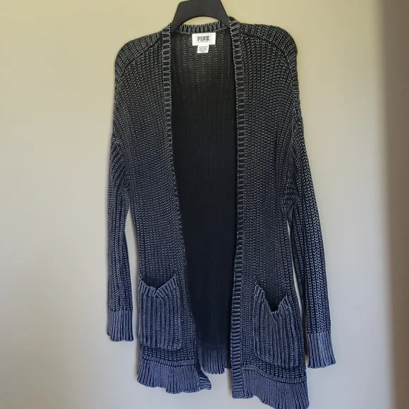 Victoria's Secret PINK Cardigan *RARE* XS Black White Gray Marbled Distressed - Picture 2 of 7